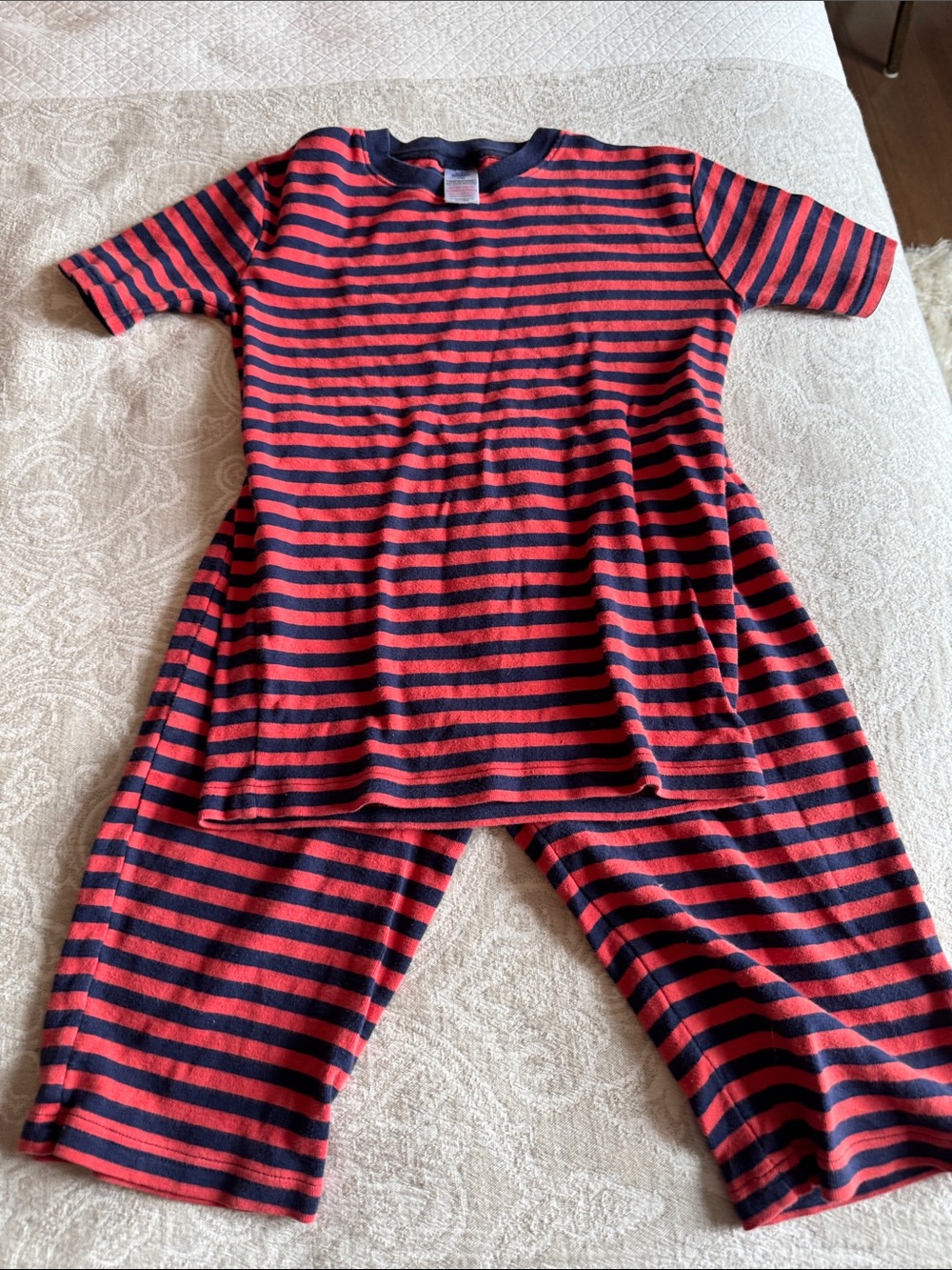 Mini Boden Red and Navy Striped Kids Pajama Set